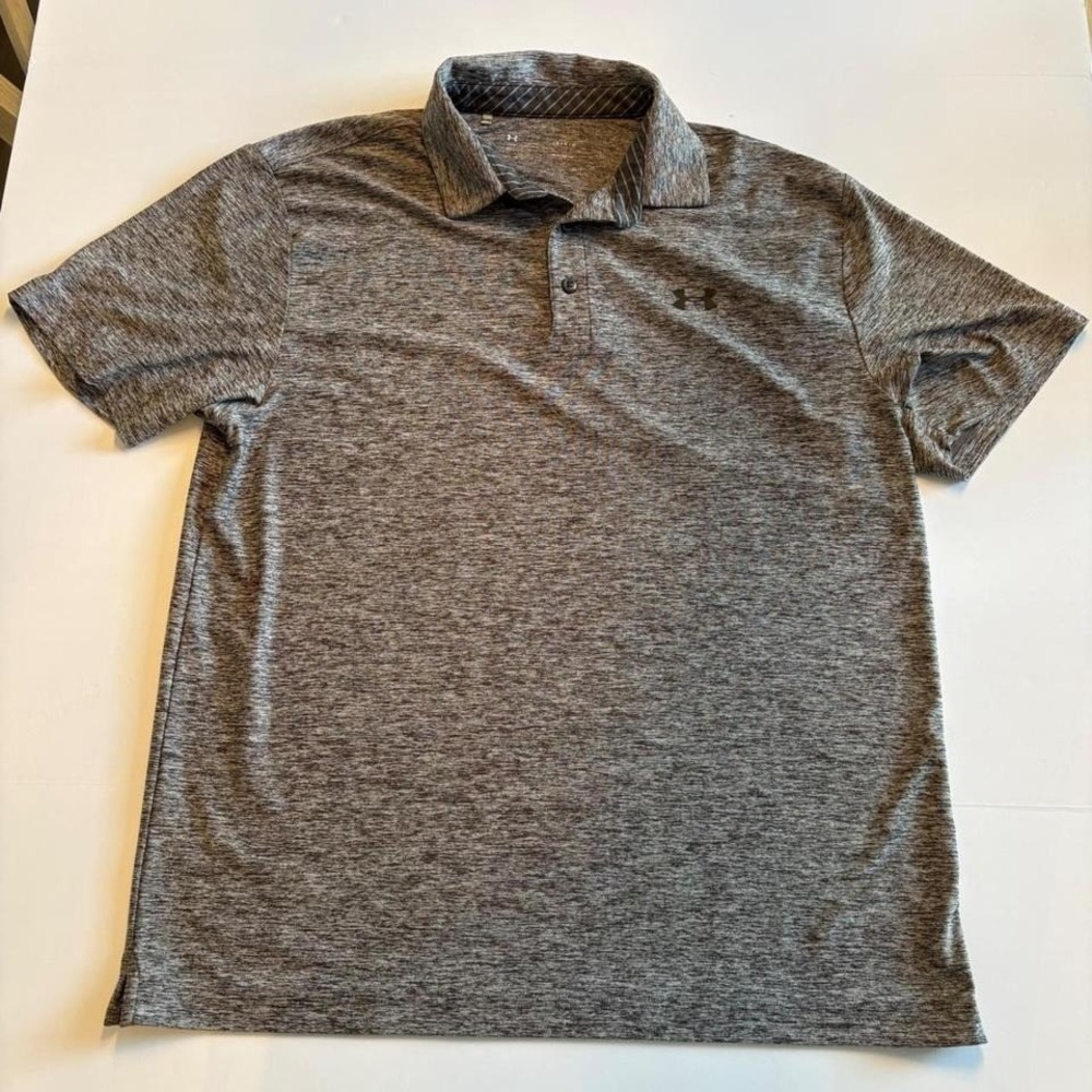 Under Armour Polo‎ Shirt Grey Space Dye Heather HeatGear Loose Fit Large